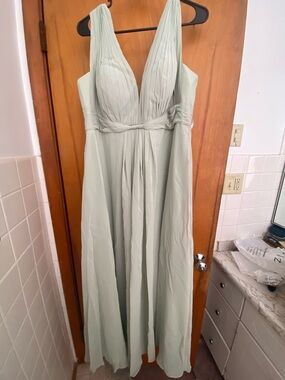 Azazie Mint Green Pleated V-Neck Maxi Dress